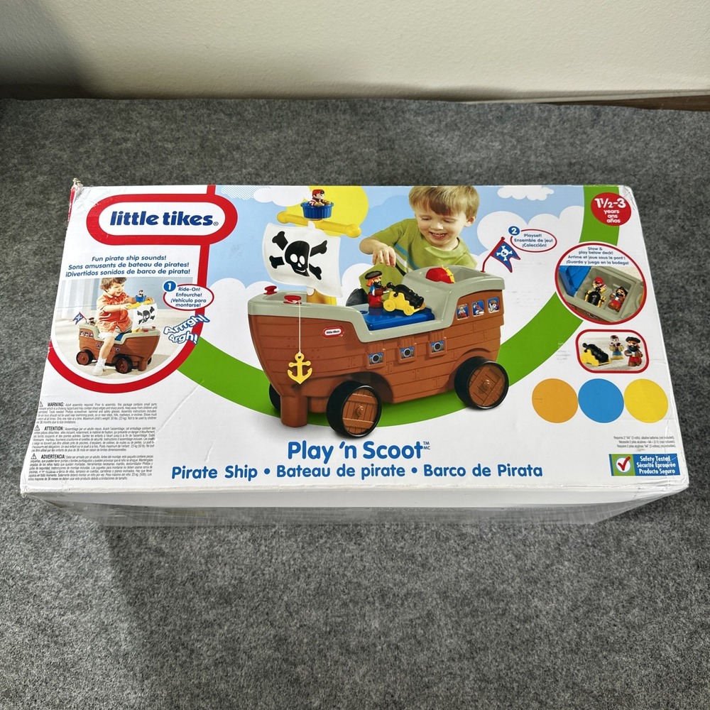 Little Tikes 2-in-1 Pirate Ship Toy Kids Ride-On Boat On Wheels Under Seat Stora